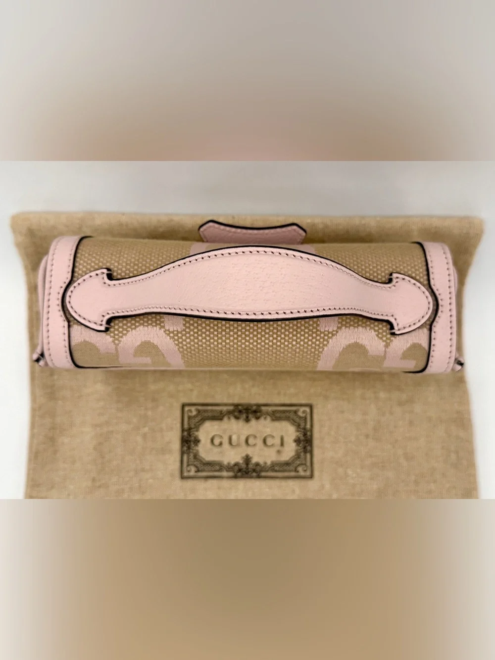 Gucci Padlock Jumbo GG Mini Calfskin Top Handle Shoulder Bag Perfect Pink /Beige
